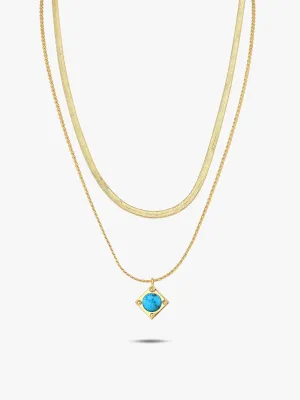 Turquoise Herringbone Layered Necklaces