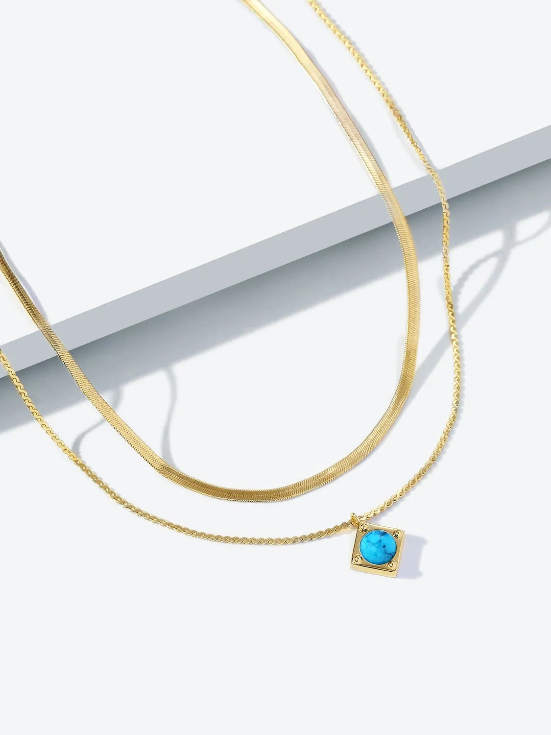 Turquoise Herringbone Layered Necklaces