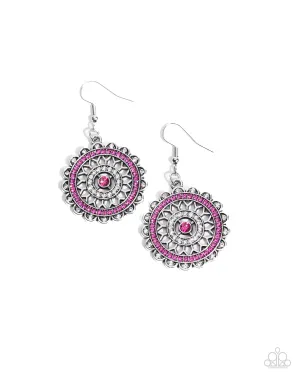 Twinkly Translation - Pink - Rhinestone Embellished Floral Paparazzi Fishhook Earrings