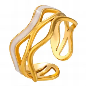 Two-Tone Abstract Wave Ring – Mixed Metals