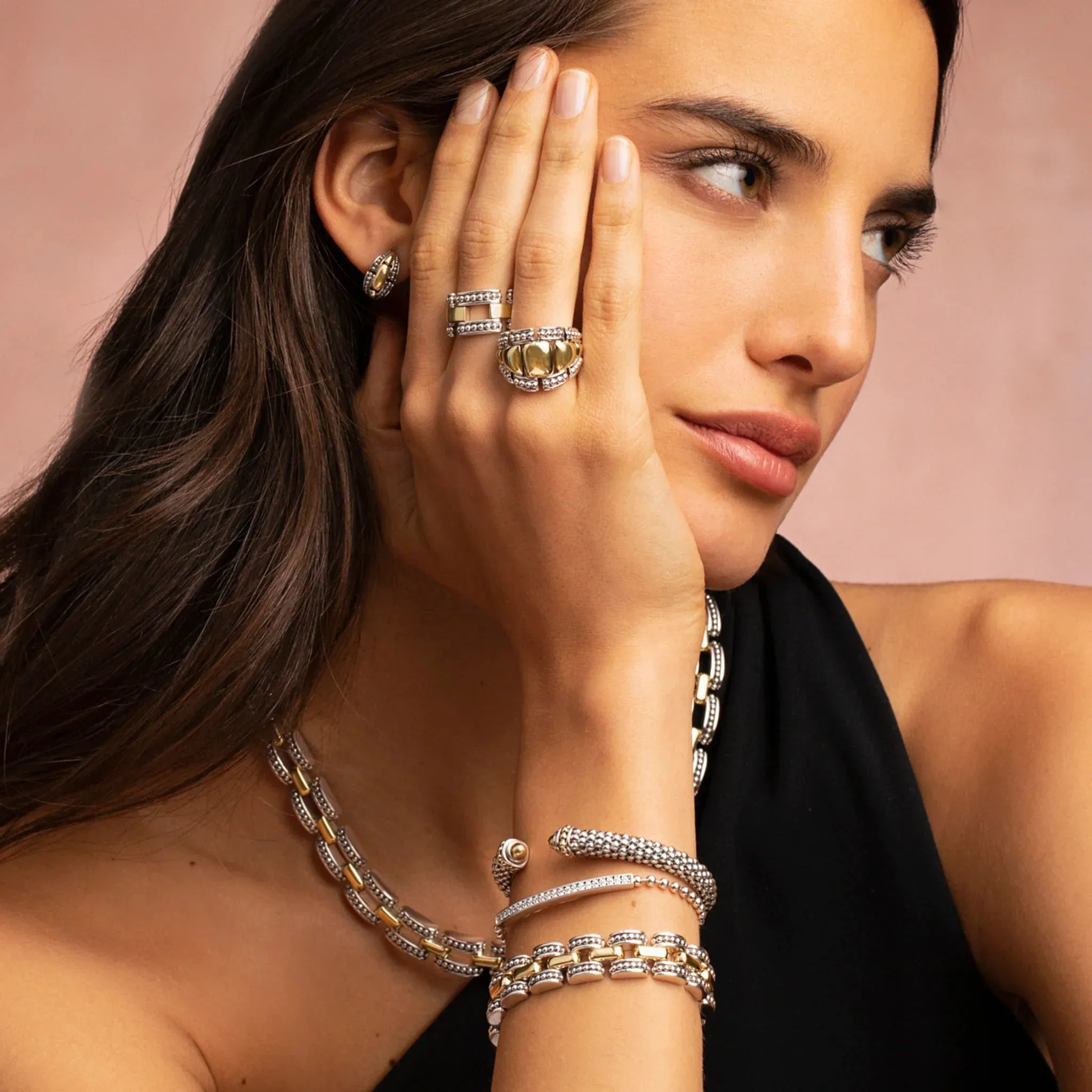 Two-Tone Caviar Link Bracelet