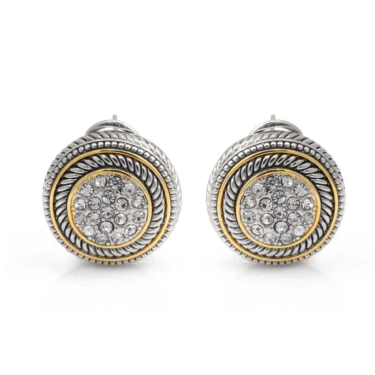 TWO TONE CRYSTAL PAVE POST EARRINGS #73010ER (FD26)