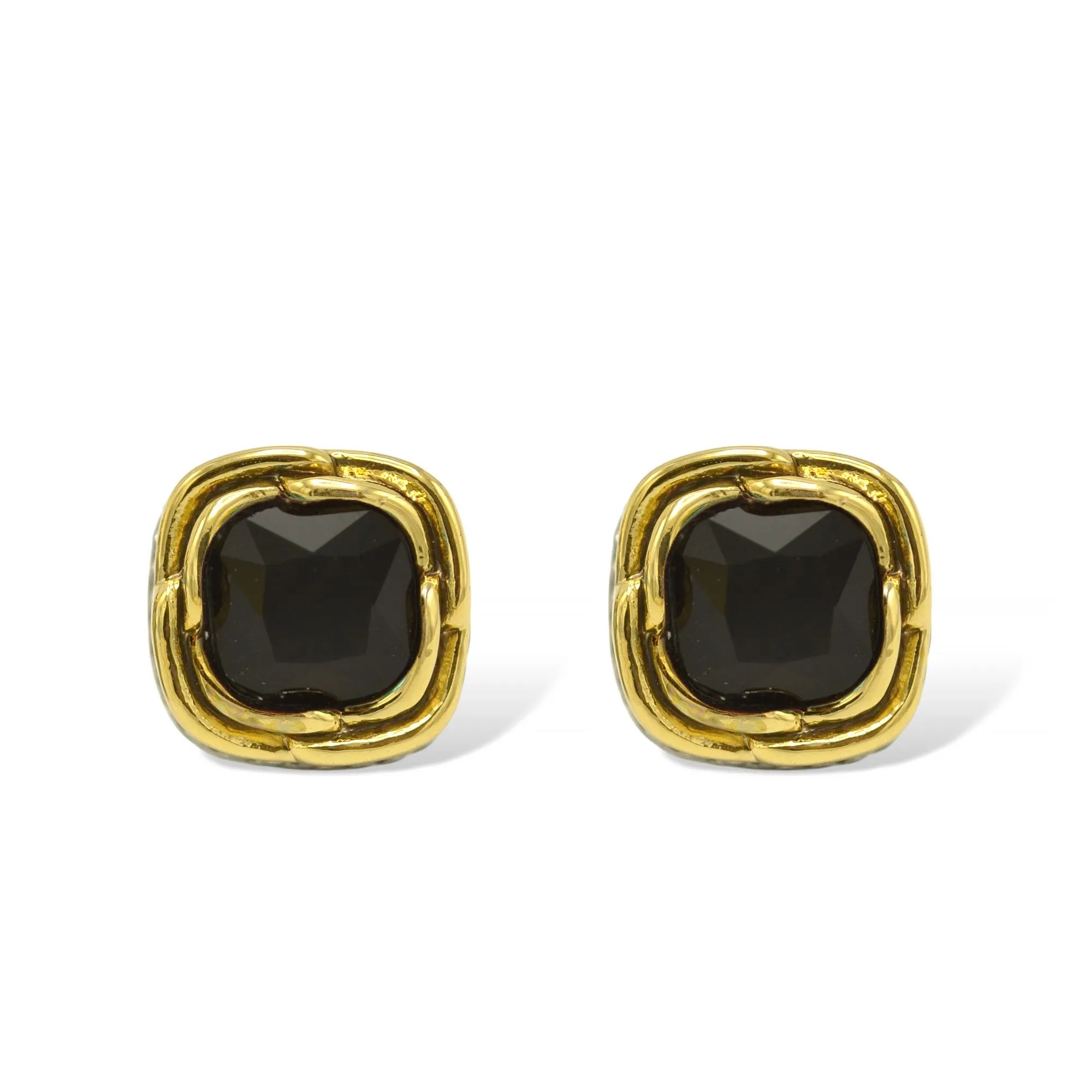Two-Tone Crystal Square Stud Earrings - Style #23172ER | Available in Multiple Colors: 🔴🟠🔵🟣⚪⚫