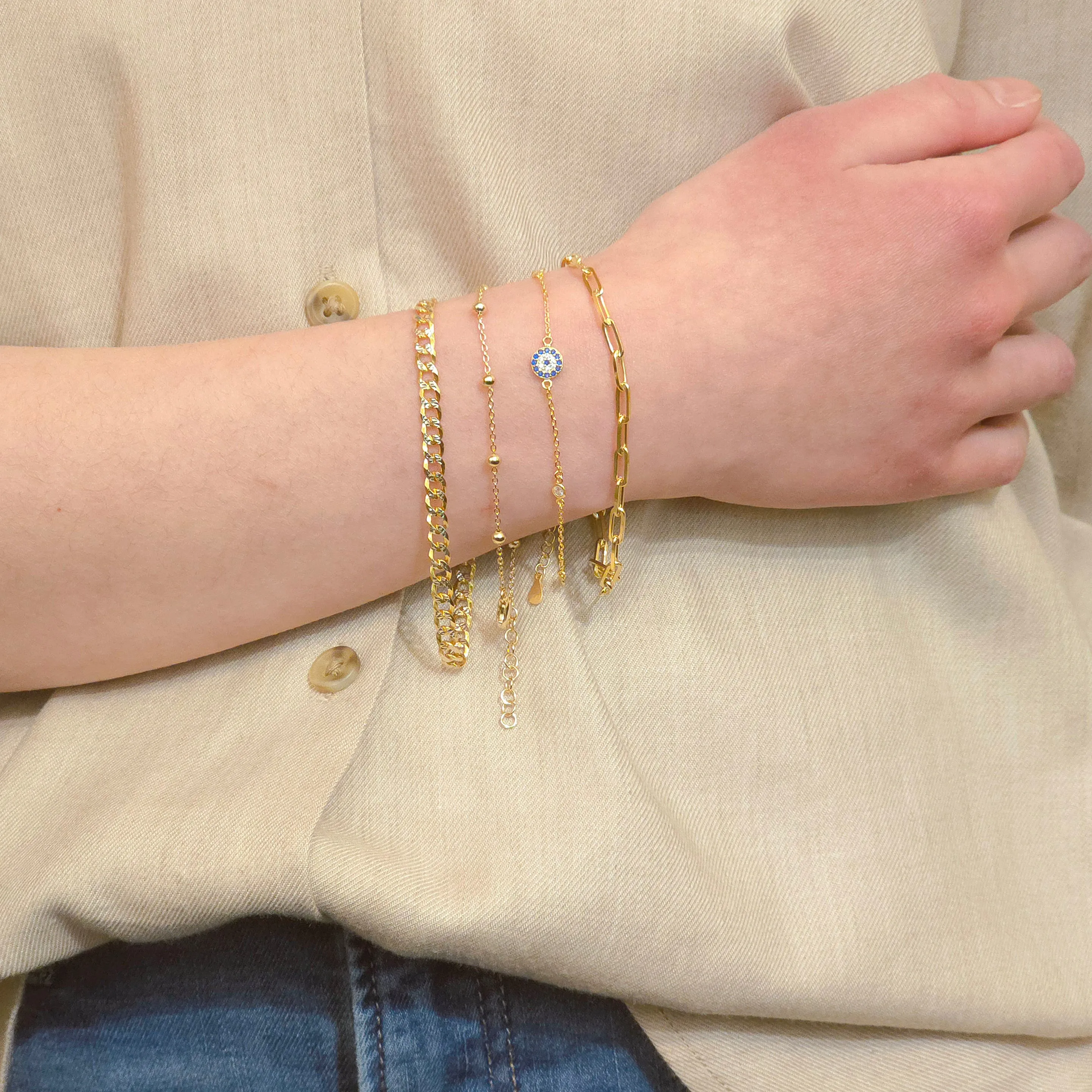 Two Tone Cuban Chain Thin 3mm & 7” Bracelet