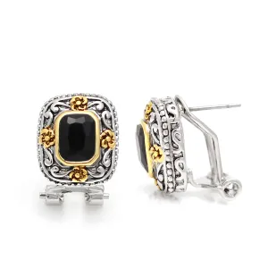 TWO TONE FILIGREE BLACK CRYSTAL EARRINGS #11772ERJET