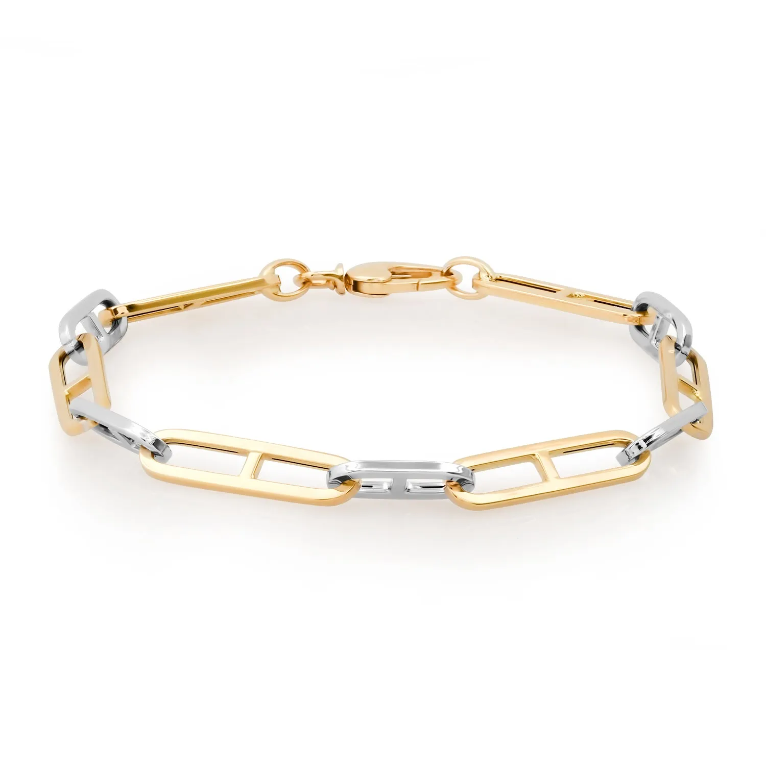 Two-Tone Flat Mariner Link Chain Bracelet