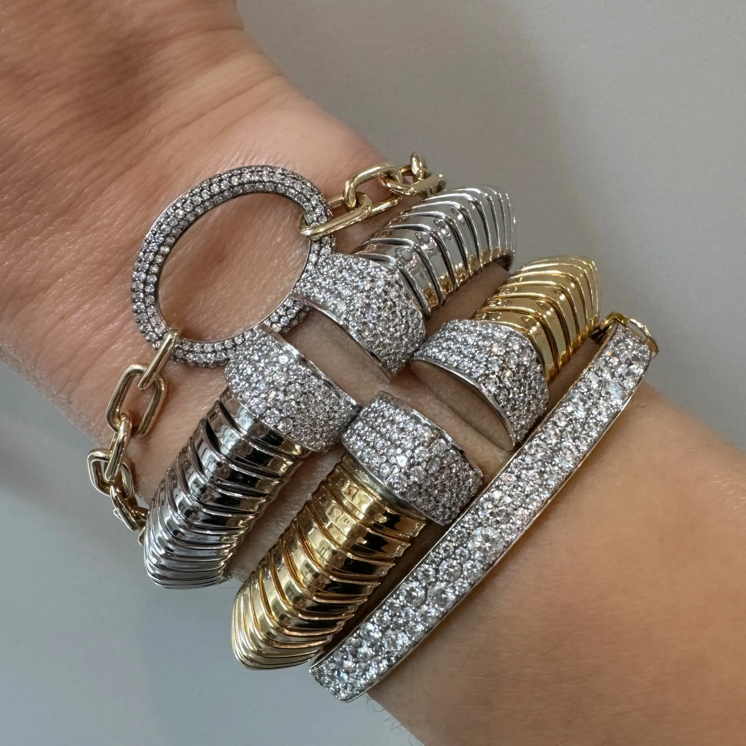 Two-Tone Gold Link Chain Bracelet with Pave Diamond Jumbo Link