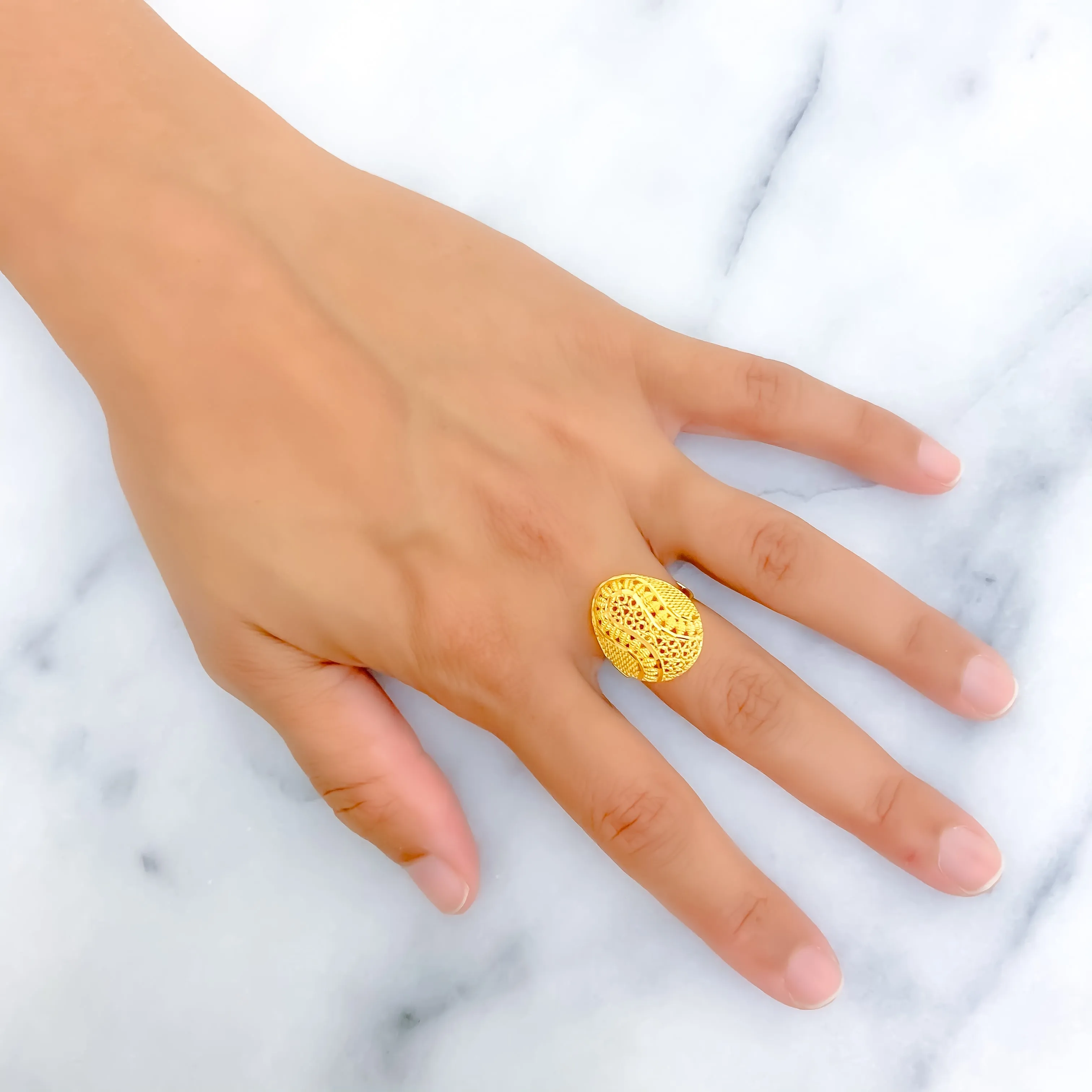 Unique Sculptural 22k Gold Floral Statement Ring