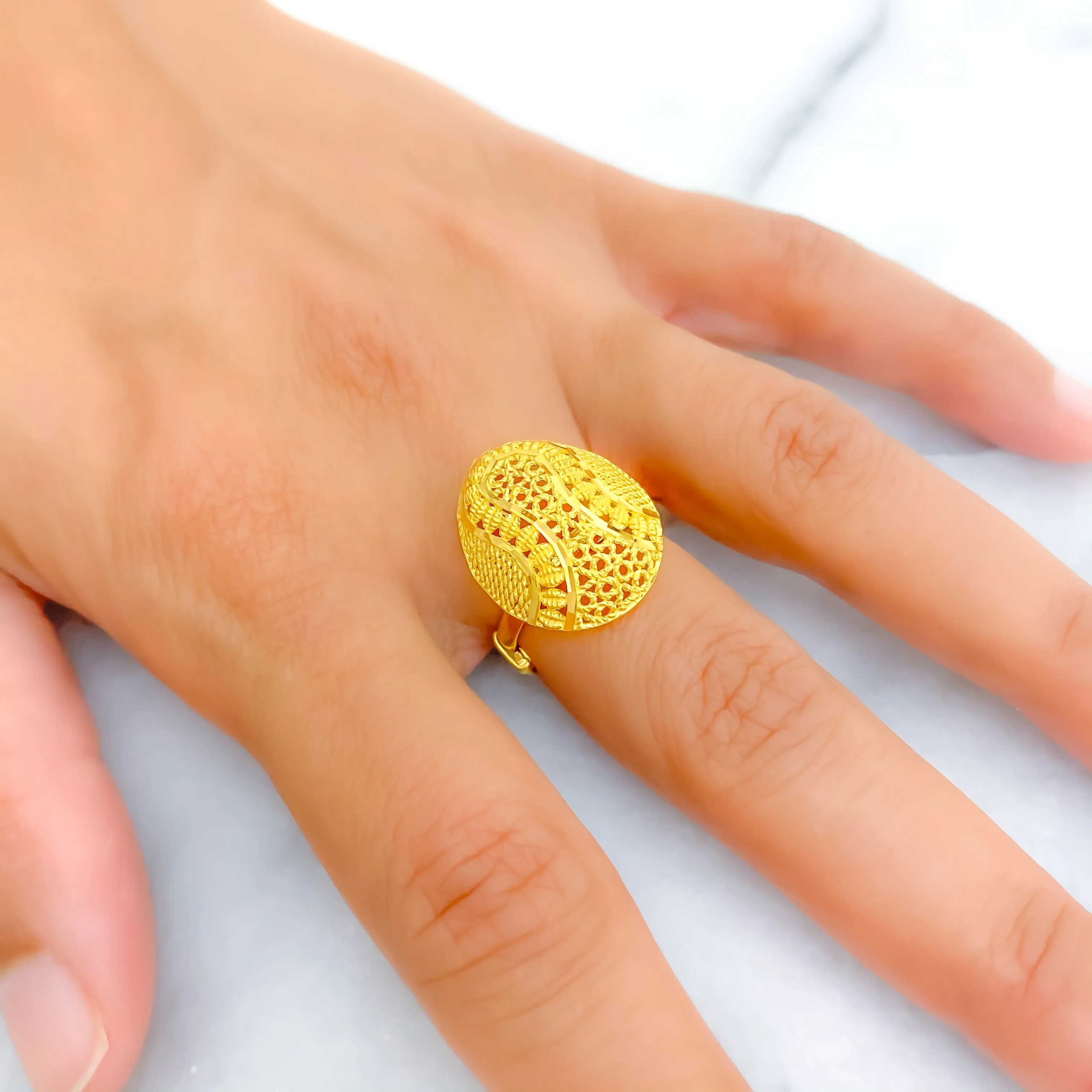 Unique Sculptural 22k Gold Floral Statement Ring