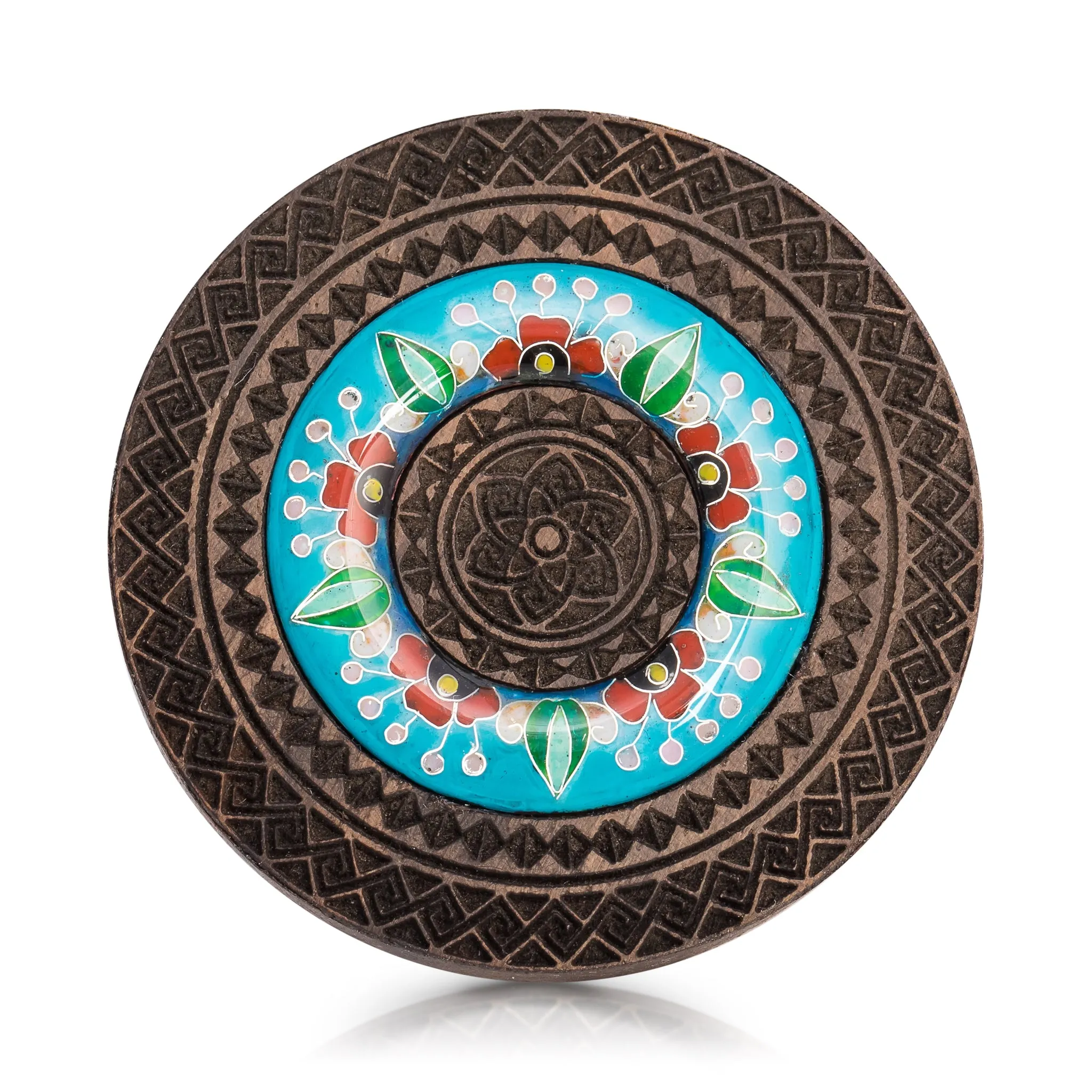Unique Walnut Wood and Enamel Ring