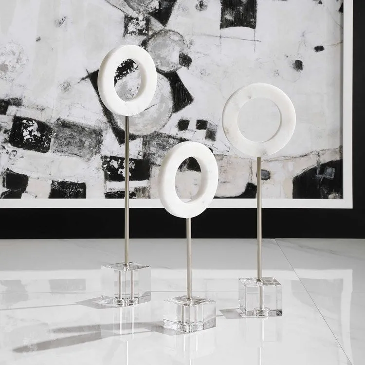 Uttermost Coin Toss White Marble Rings Set of 3 Sculptural Objects