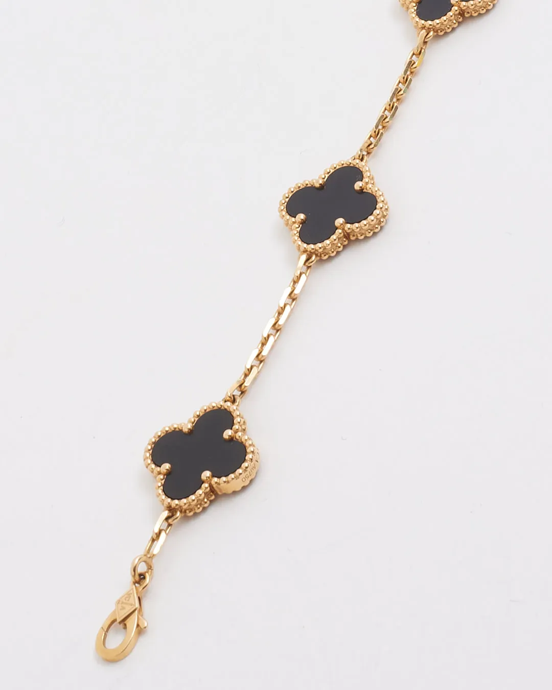 Van Cleef & Arpels Gold Black Onyx 5 Motif Vintage Alhambra Bracelet