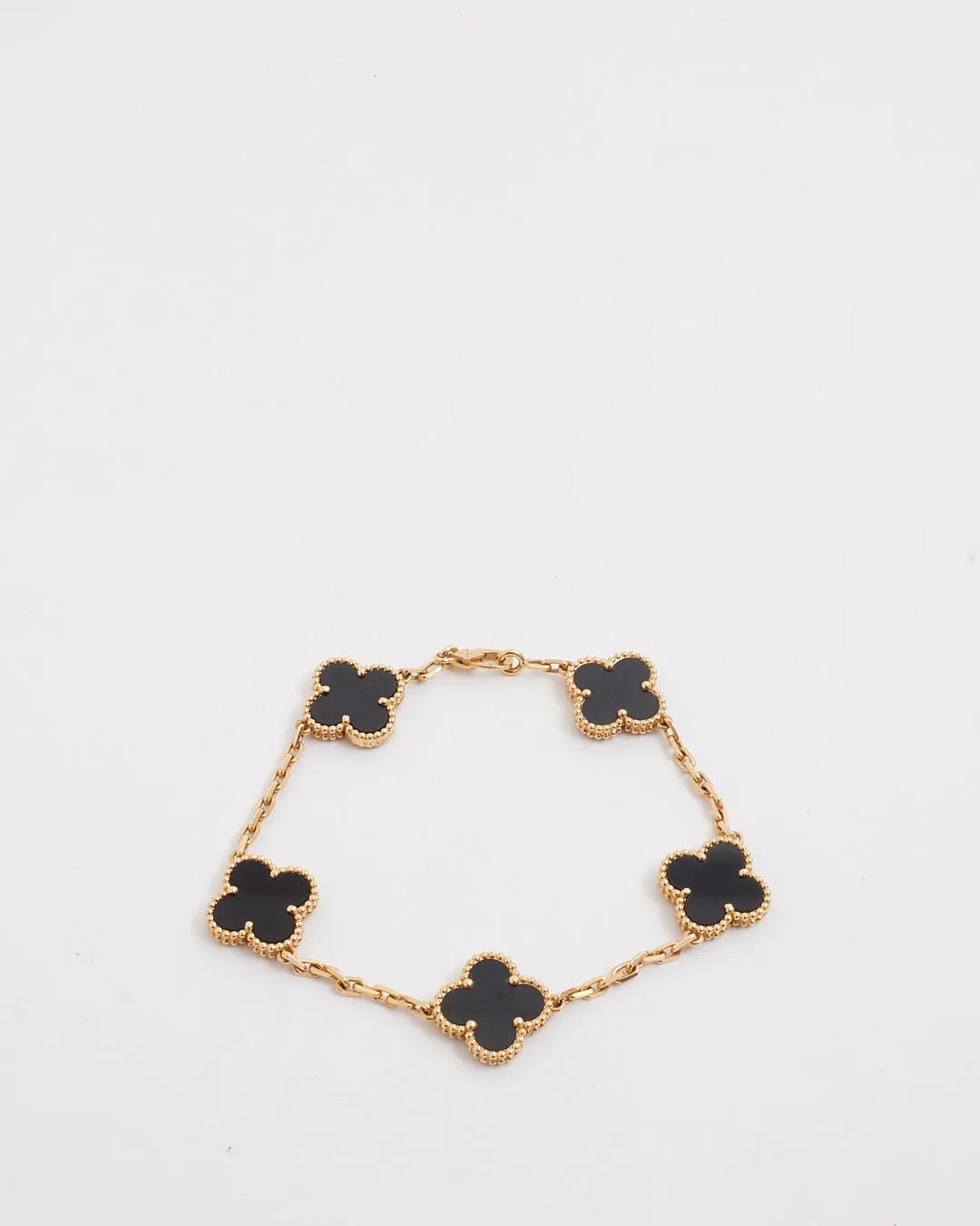 Van Cleef & Arpels Gold Black Onyx 5 Motif Vintage Alhambra Bracelet