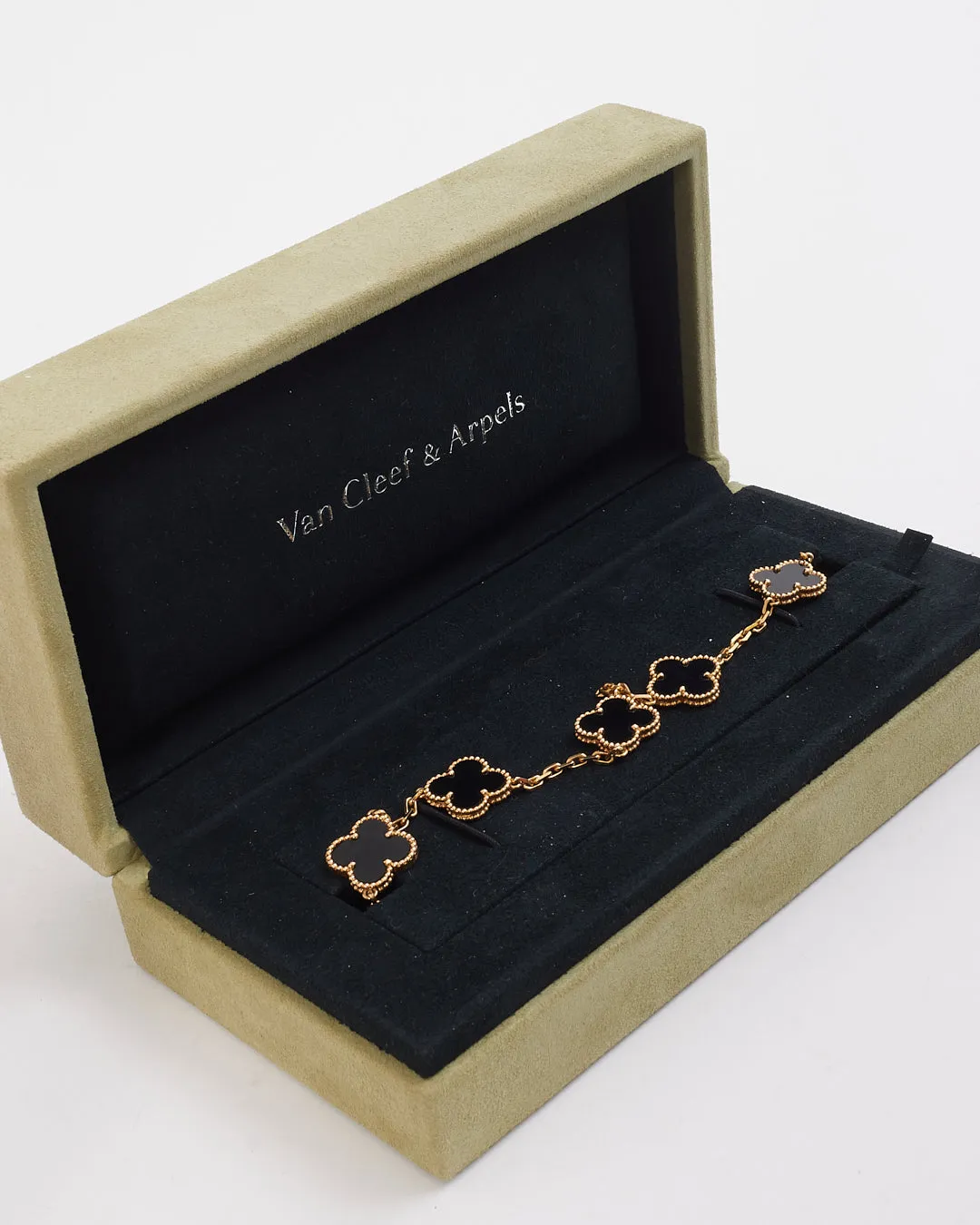 Van Cleef & Arpels Gold Black Onyx 5 Motif Vintage Alhambra Bracelet