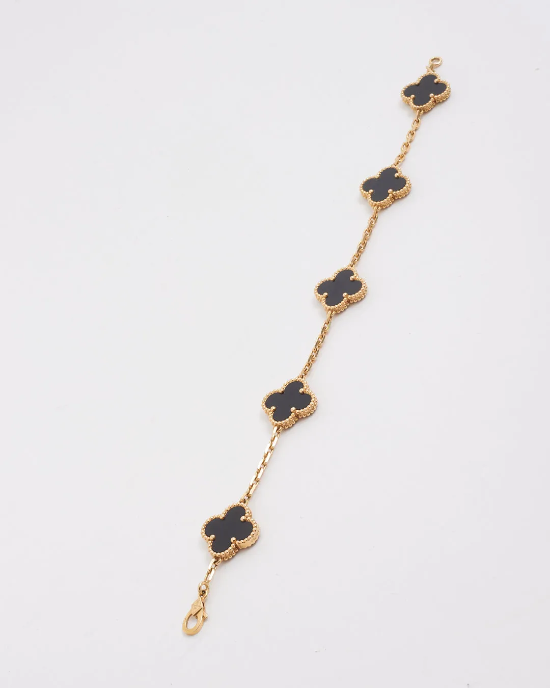 Van Cleef & Arpels Gold Black Onyx 5 Motif Vintage Alhambra Bracelet