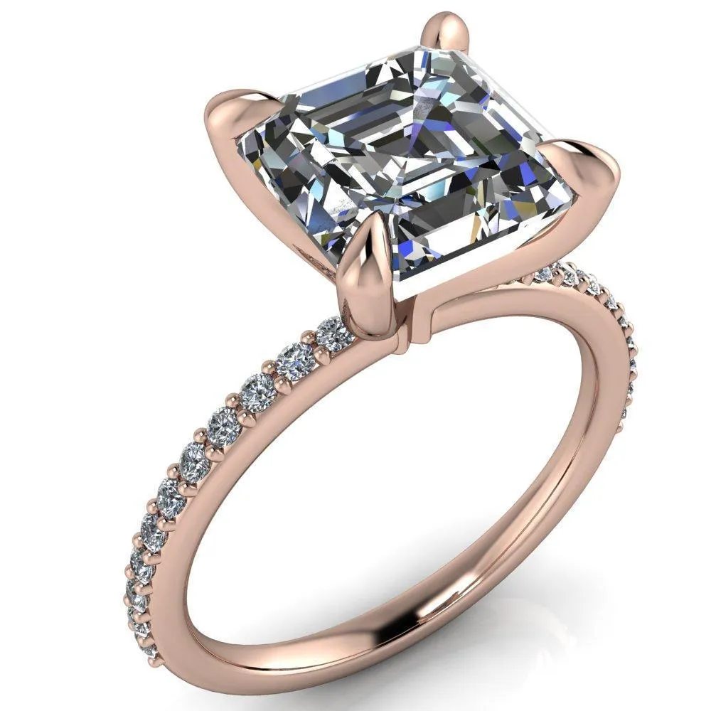 Venus Asscher Moissanite Diamond Fire Band 4 Claw Sculptural Prongs Ring
