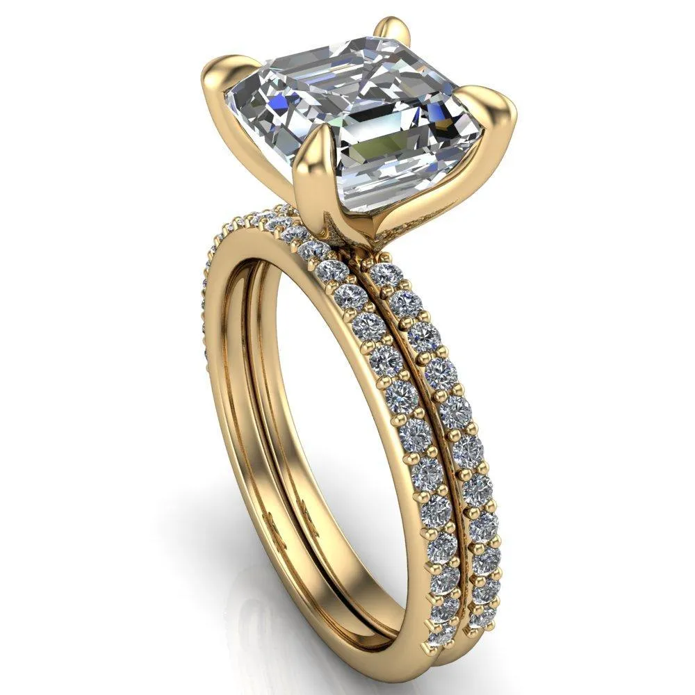 Venus Asscher Moissanite Diamond Fire Band 4 Claw Sculptural Prongs Ring