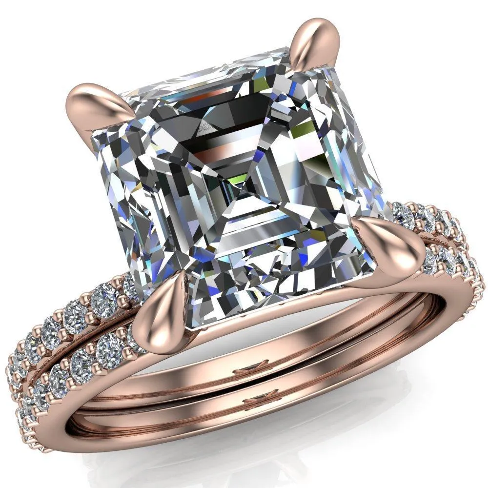 Venus Asscher Moissanite Diamond Fire Band 4 Claw Sculptural Prongs Ring