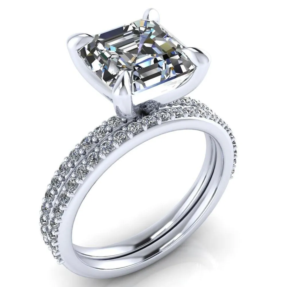 Venus Asscher Moissanite Diamond Fire Band 4 Claw Sculptural Prongs Ring
