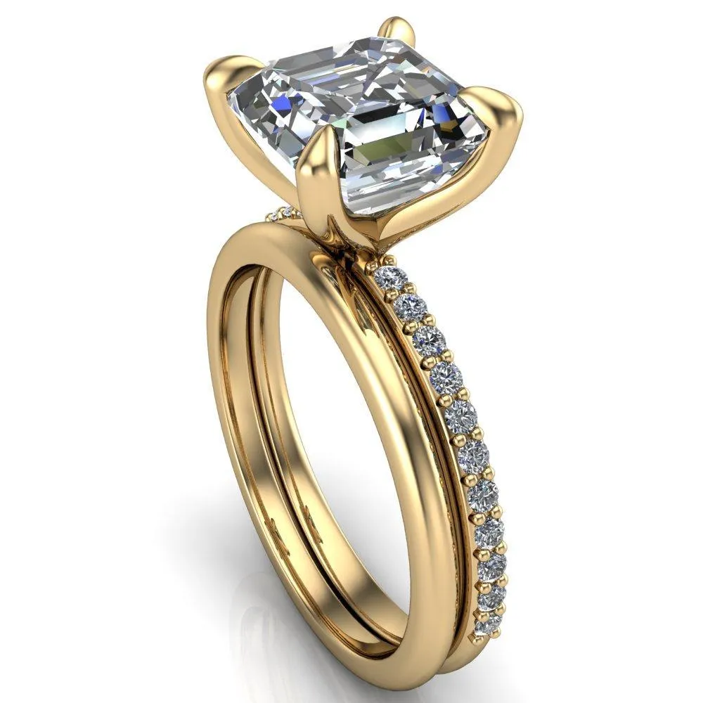 Venus Asscher Moissanite Diamond Fire Band 4 Claw Sculptural Prongs Ring