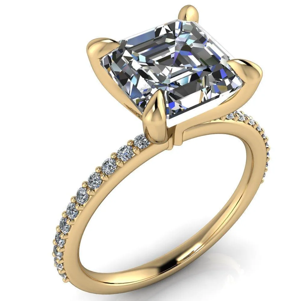 Venus Asscher Moissanite Diamond Fire Band 4 Claw Sculptural Prongs Ring