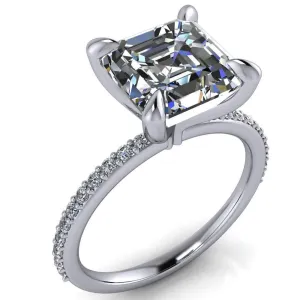 Venus Asscher Moissanite Diamond Fire Band 4 Claw Sculptural Prongs Ring
