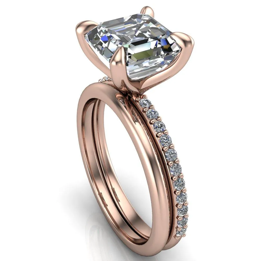 Venus Asscher Moissanite Diamond Fire Band 4 Claw Sculptural Prongs Ring
