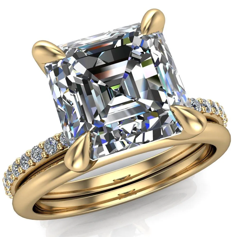 Venus Asscher Moissanite Diamond Fire Band 4 Claw Sculptural Prongs Ring