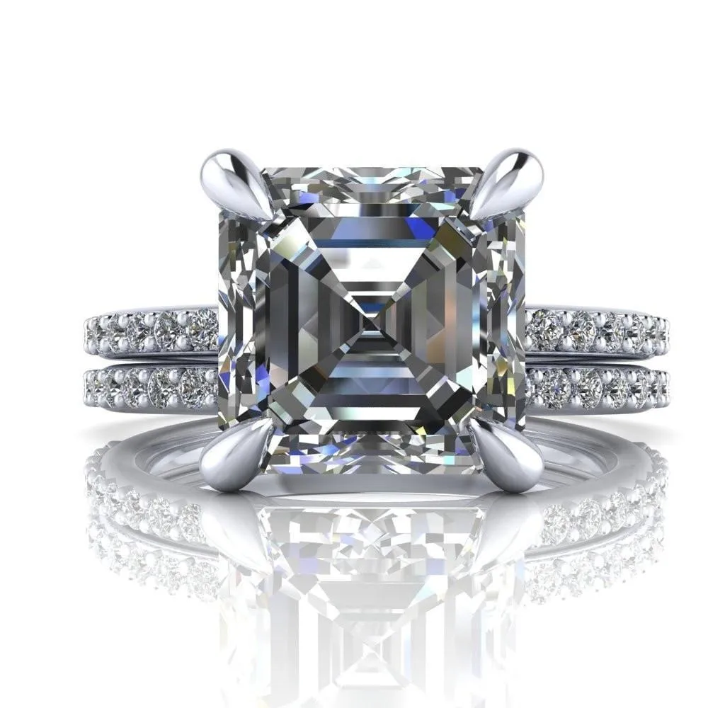 Venus Asscher Moissanite Diamond Fire Band 4 Claw Sculptural Prongs Ring