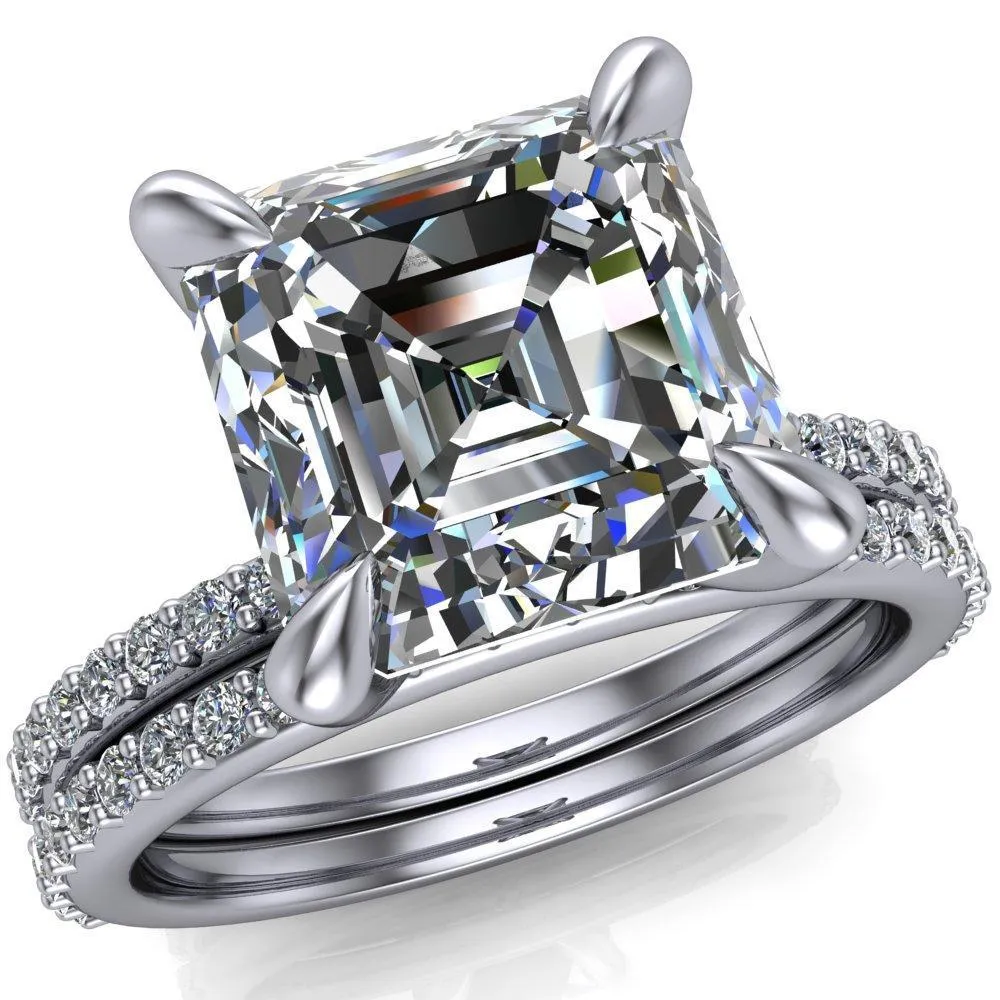 Venus Asscher Moissanite Diamond Fire Band 4 Claw Sculptural Prongs Ring