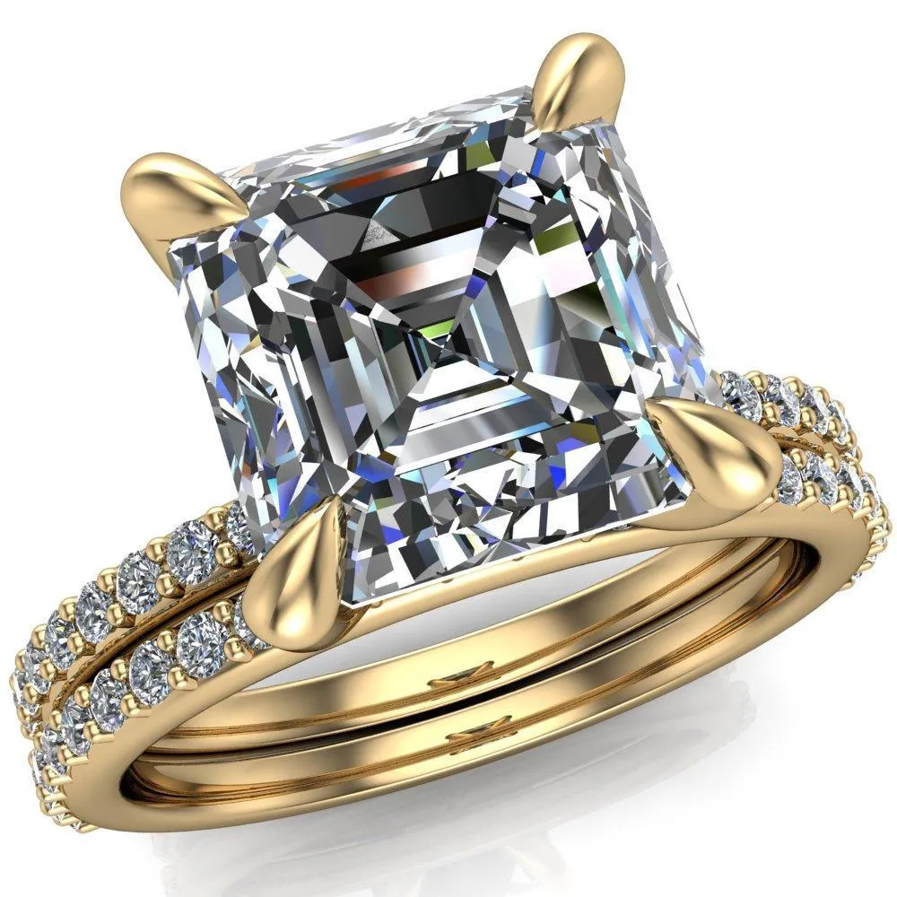 Venus Asscher Moissanite Diamond Fire Band 4 Claw Sculptural Prongs Ring