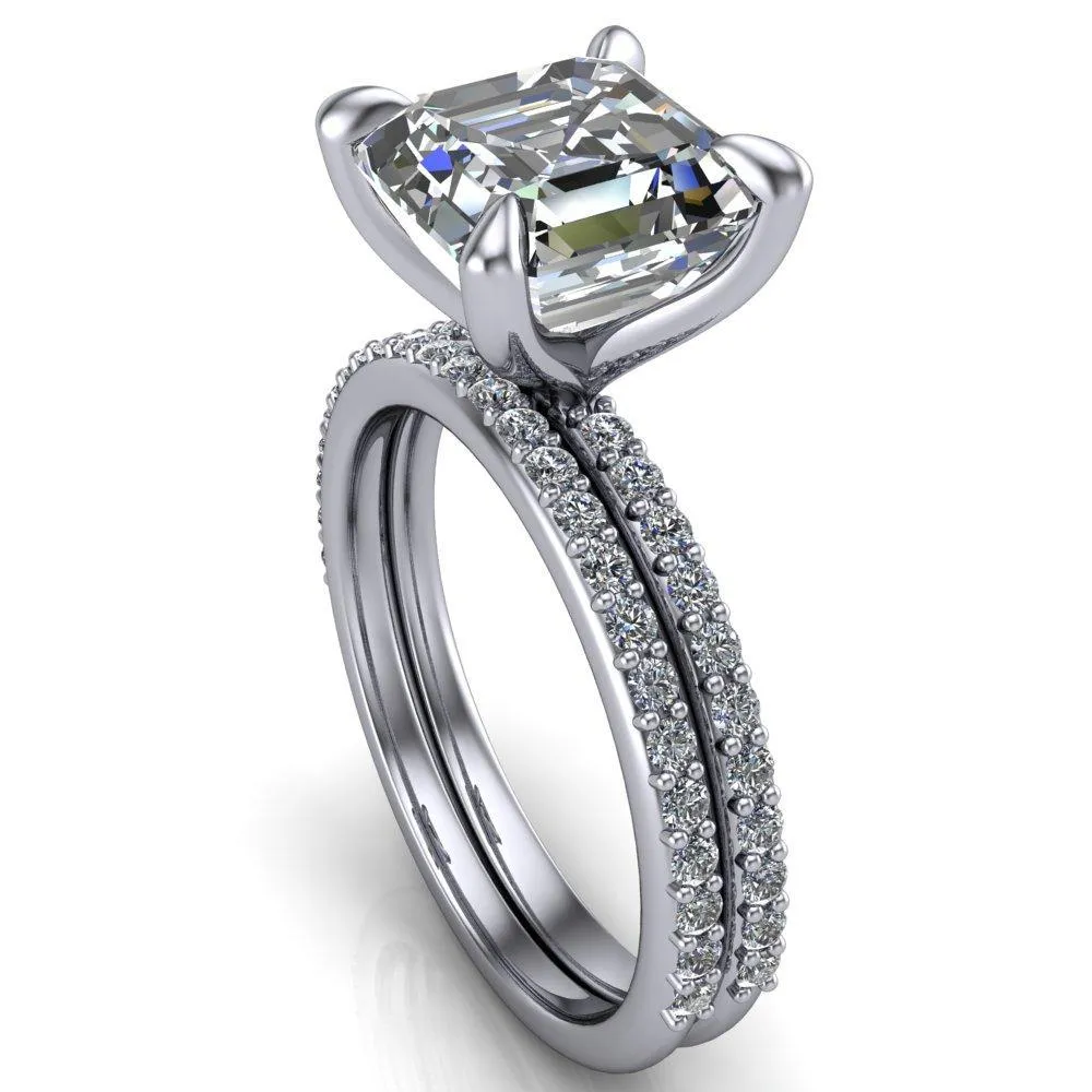 Venus Asscher Moissanite Diamond Fire Band 4 Claw Sculptural Prongs Ring