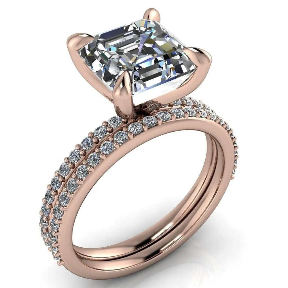 Venus Asscher Moissanite Diamond Fire Band 4 Claw Sculptural Prongs Ring