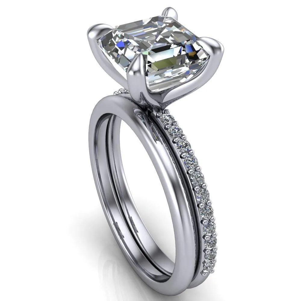 Venus Asscher Moissanite Diamond Fire Band 4 Claw Sculptural Prongs Ring