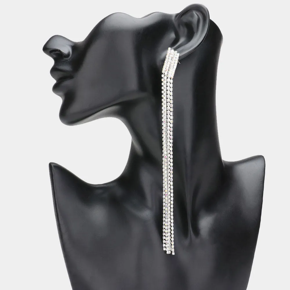 Very Long AB Rhinestone Fringe Pageant Earrings  | Very Long Earrings |  632927