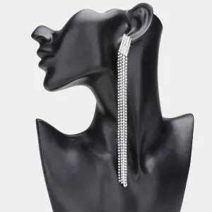Very Long Clear Rhinestone Fringe Pageant Earrings | Very Long Earrings |  632928