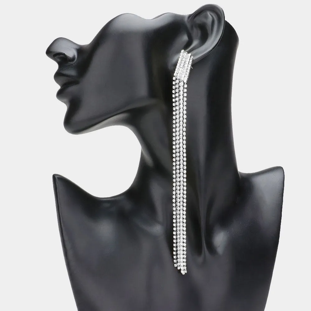 Very Long Clear Rhinestone Fringe Pageant Earrings | Very Long Earrings |  632928