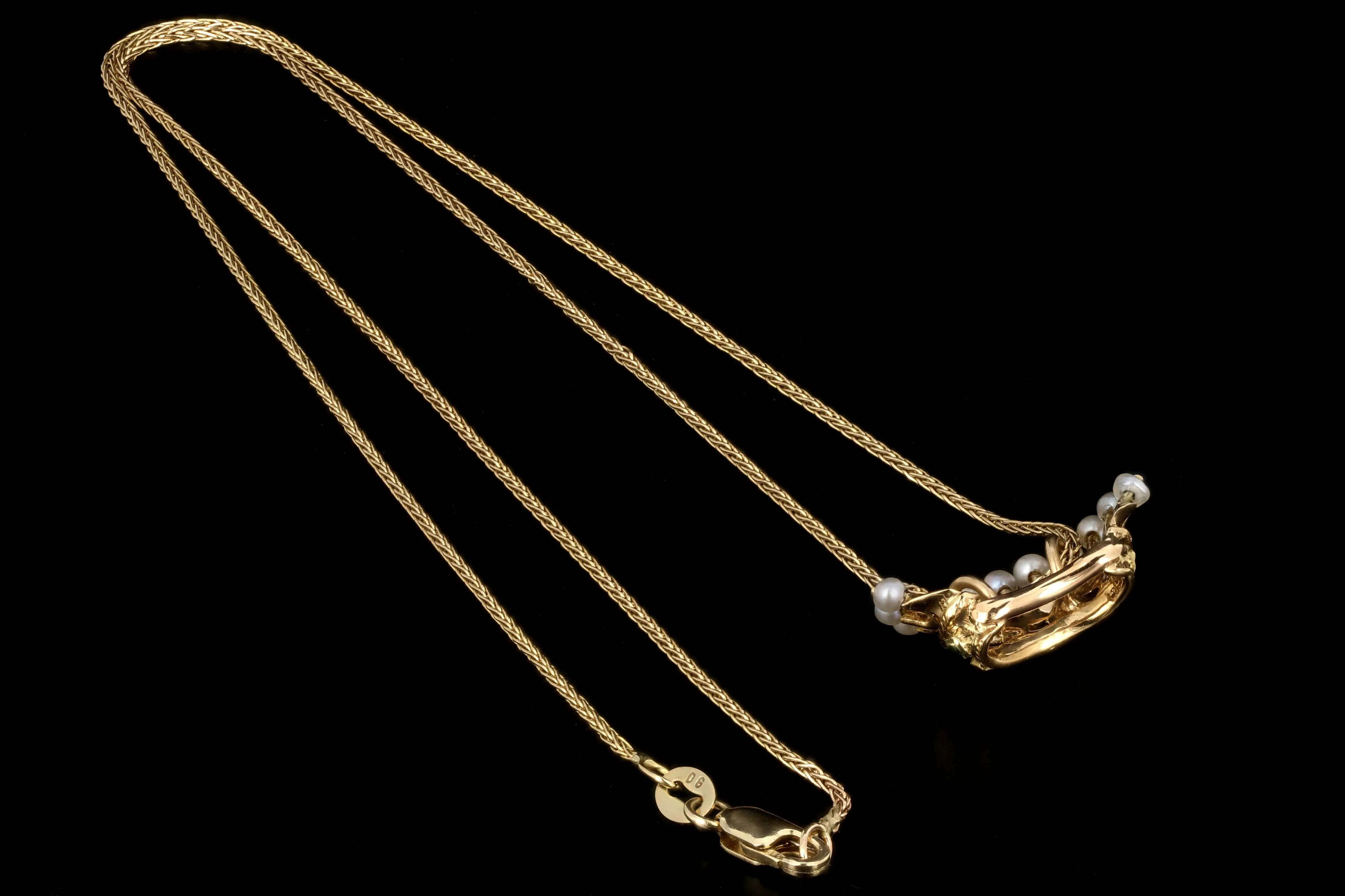 Victorian 18K Gold Ruby Emerald Pearl Crown Pendant Necklace c.1840s
