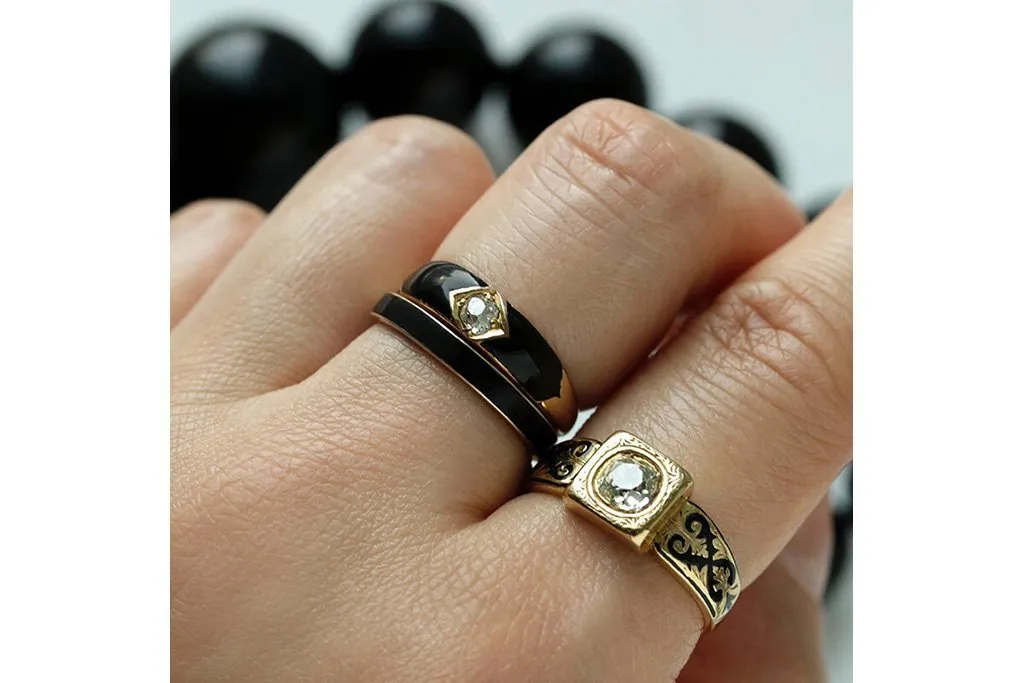 Victorian Black Enamel Diamond Band