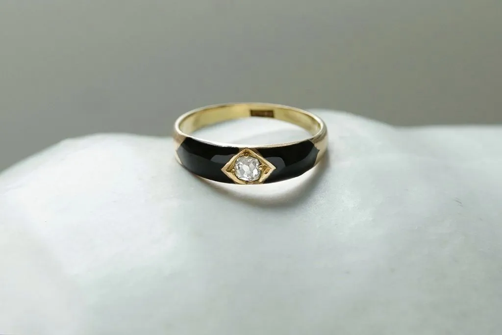Victorian Black Enamel Diamond Band