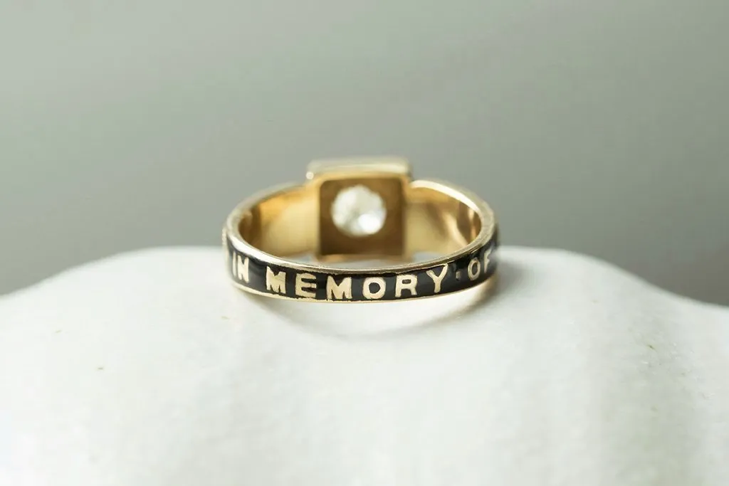 Victorian Diamond Black Enamel Mourning Ring