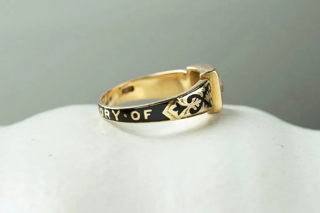 Victorian Diamond Black Enamel Mourning Ring