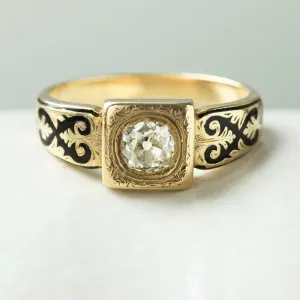 Victorian Diamond Black Enamel Mourning Ring