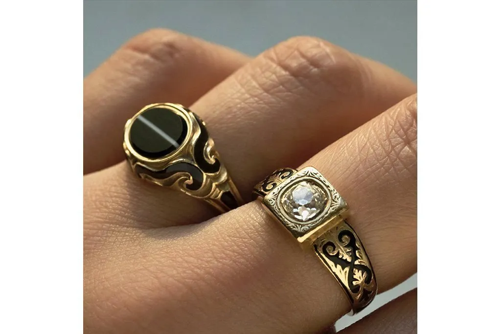 Victorian Diamond Black Enamel Mourning Ring