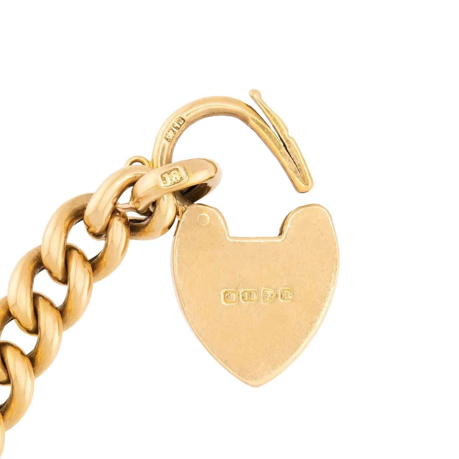 Victorian English 18k Cuban Link Heart Padlock Bracelet