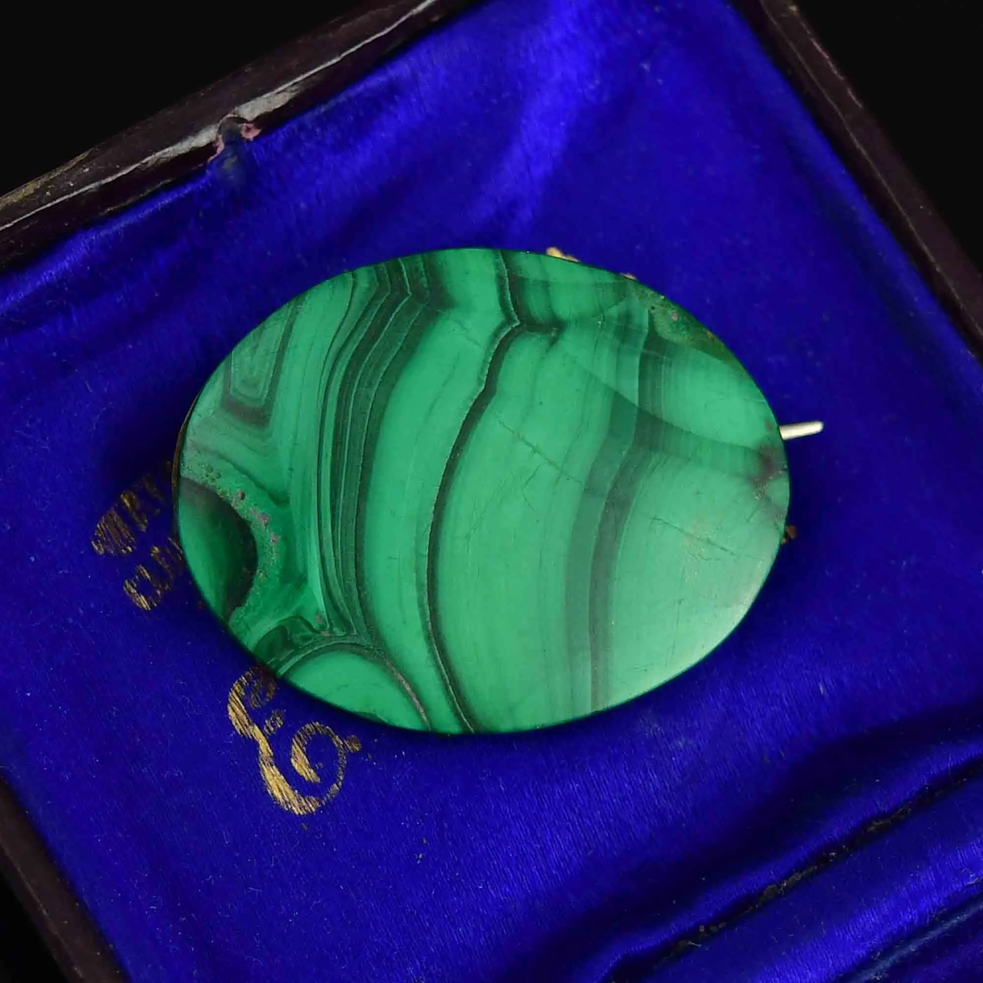 Victorian Large Oval Malachite Pin Brooch