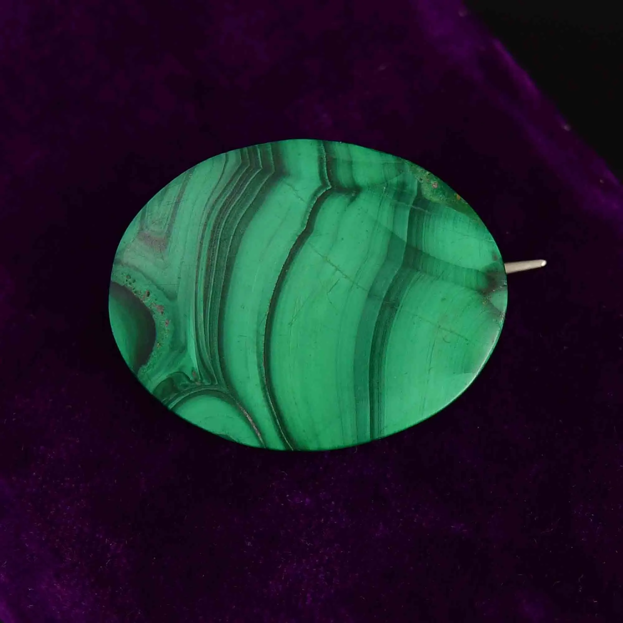 Victorian Large Oval Malachite Pin Brooch