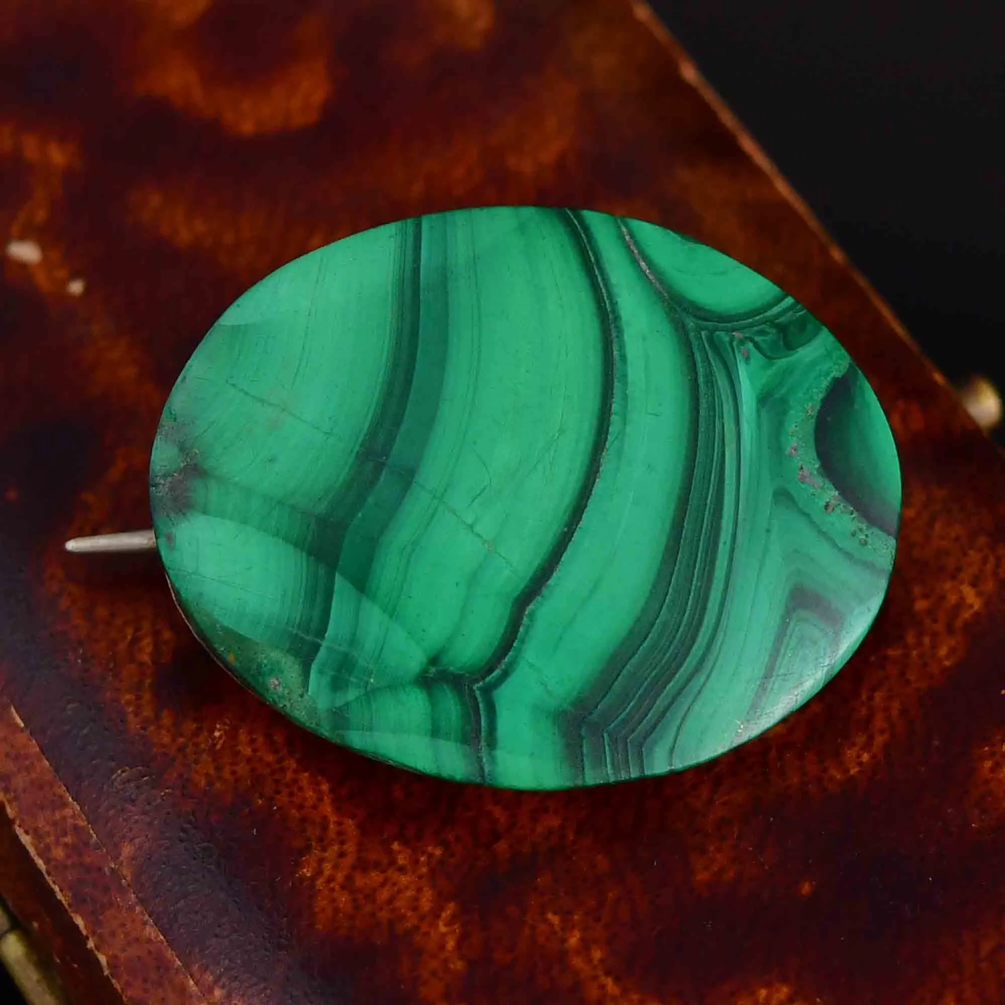 Victorian Large Oval Malachite Pin Brooch