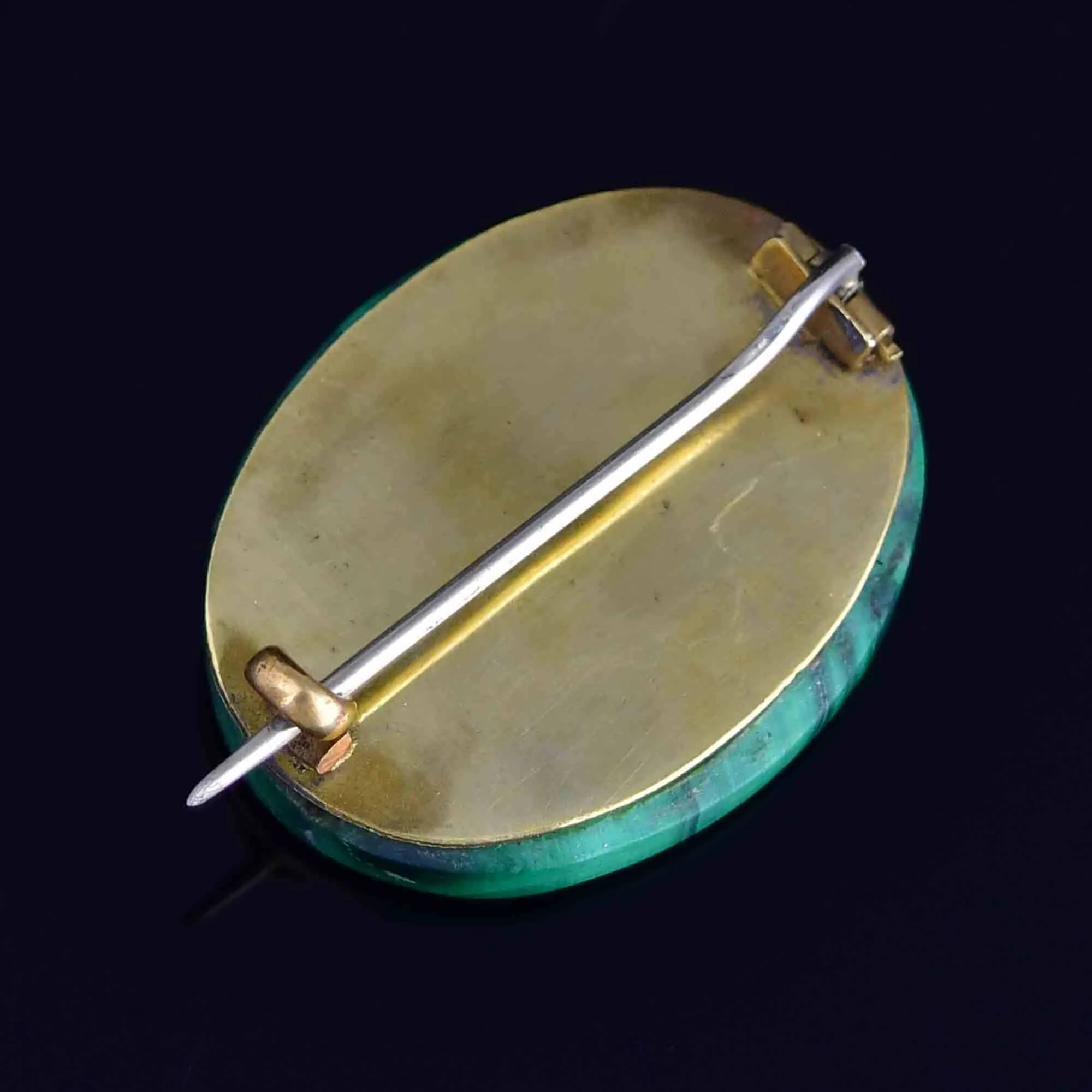 Victorian Large Oval Malachite Pin Brooch
