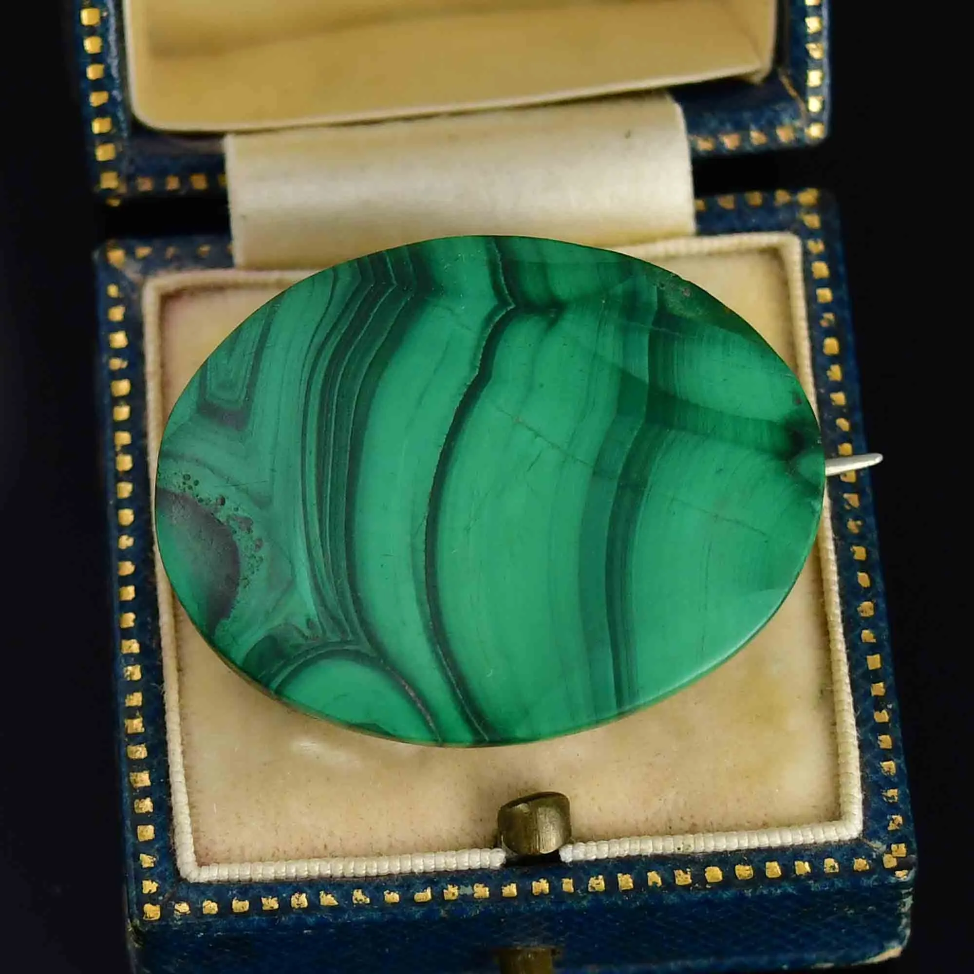 Victorian Large Oval Malachite Pin Brooch